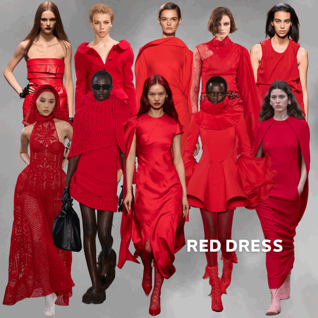 Das rote Kleid ist im Winter im Trend, weitere Trends hörst Du im Podcast.